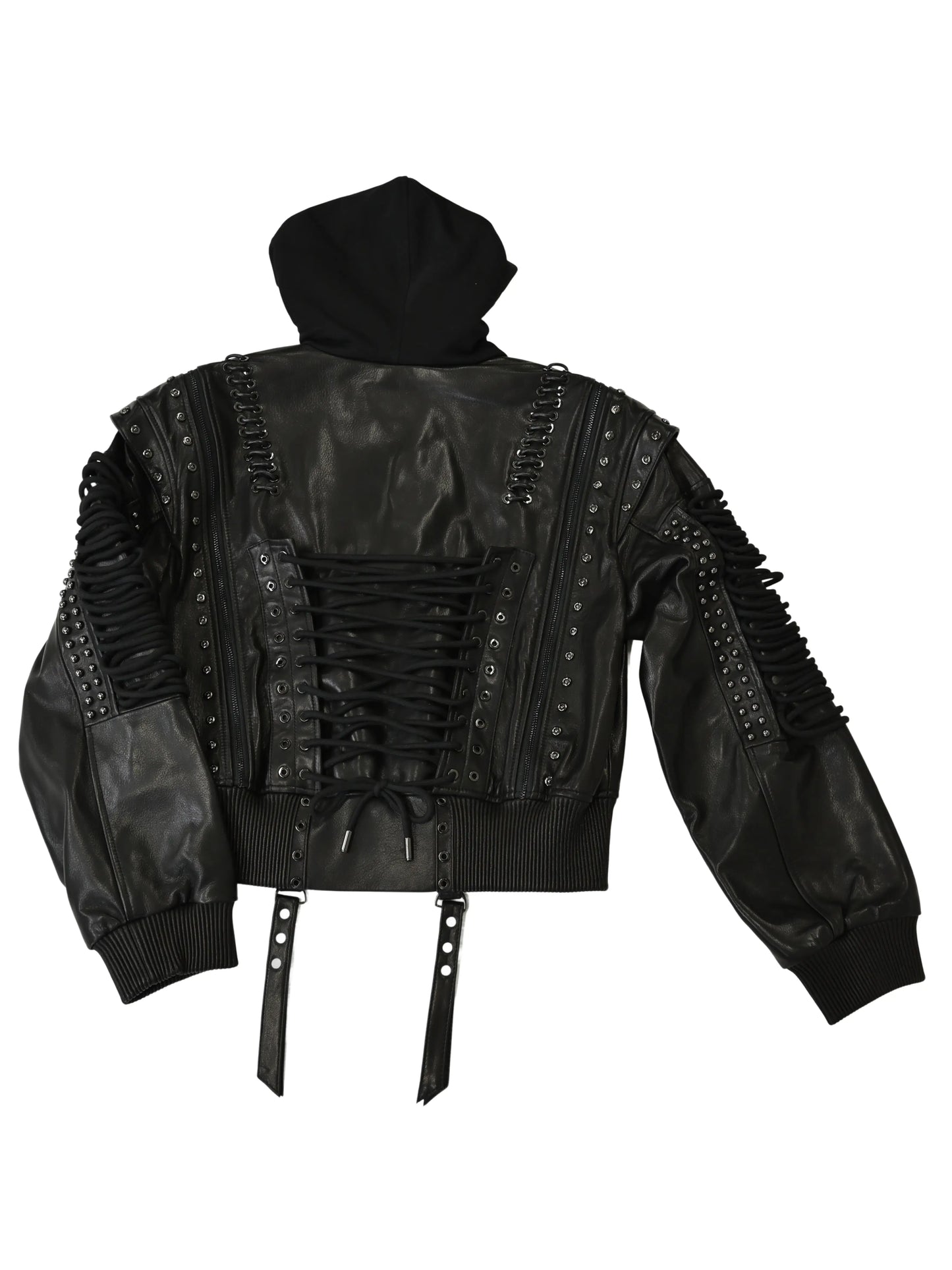 Lace Up Leather Bomber Jacket