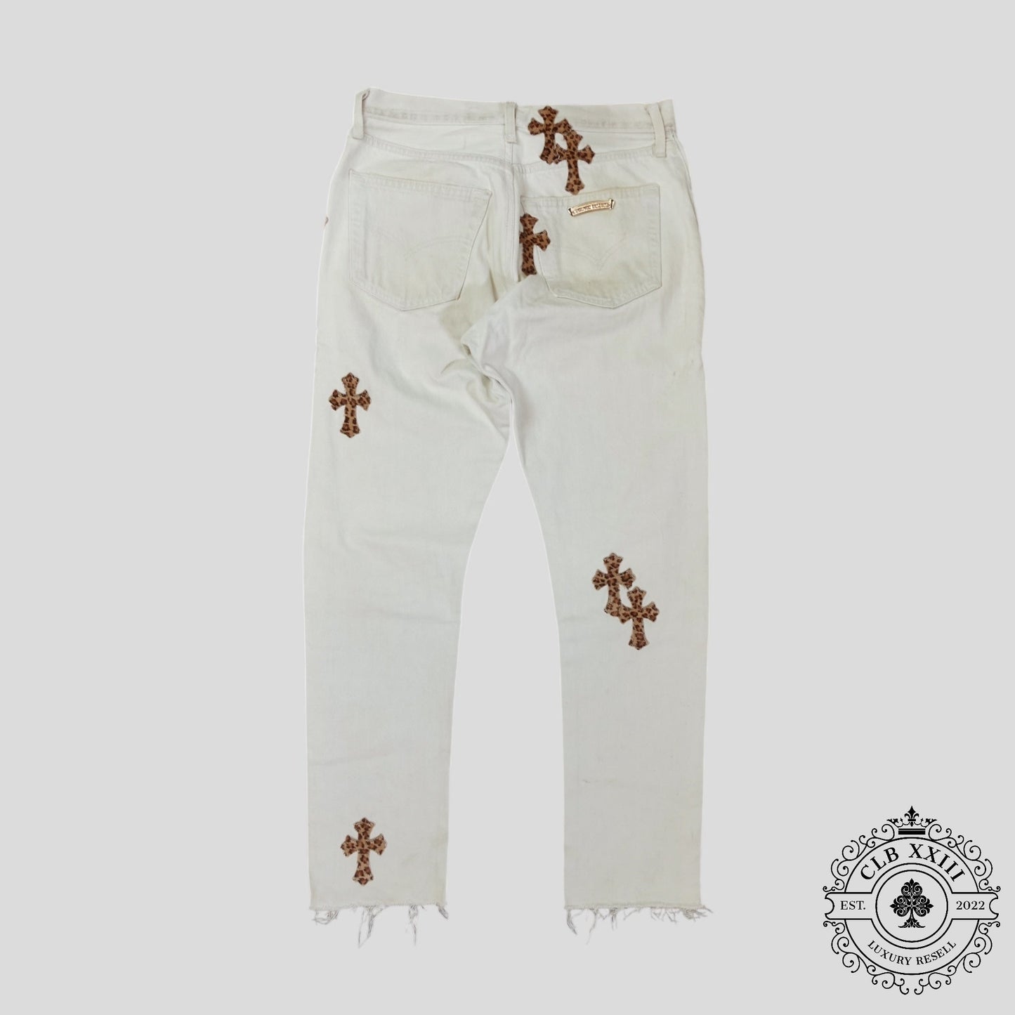 Chrome Hearts Leopard Cross Patch Jeans in White