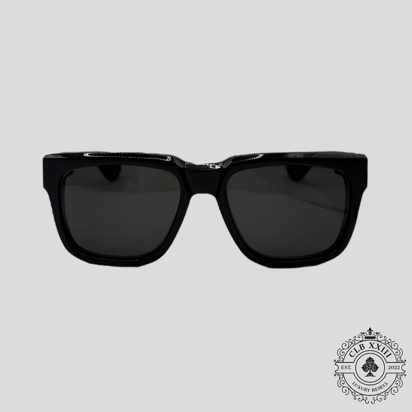 Chrome Hearts Diamond Embellished Box Officer Sunglasses in Black/Silver