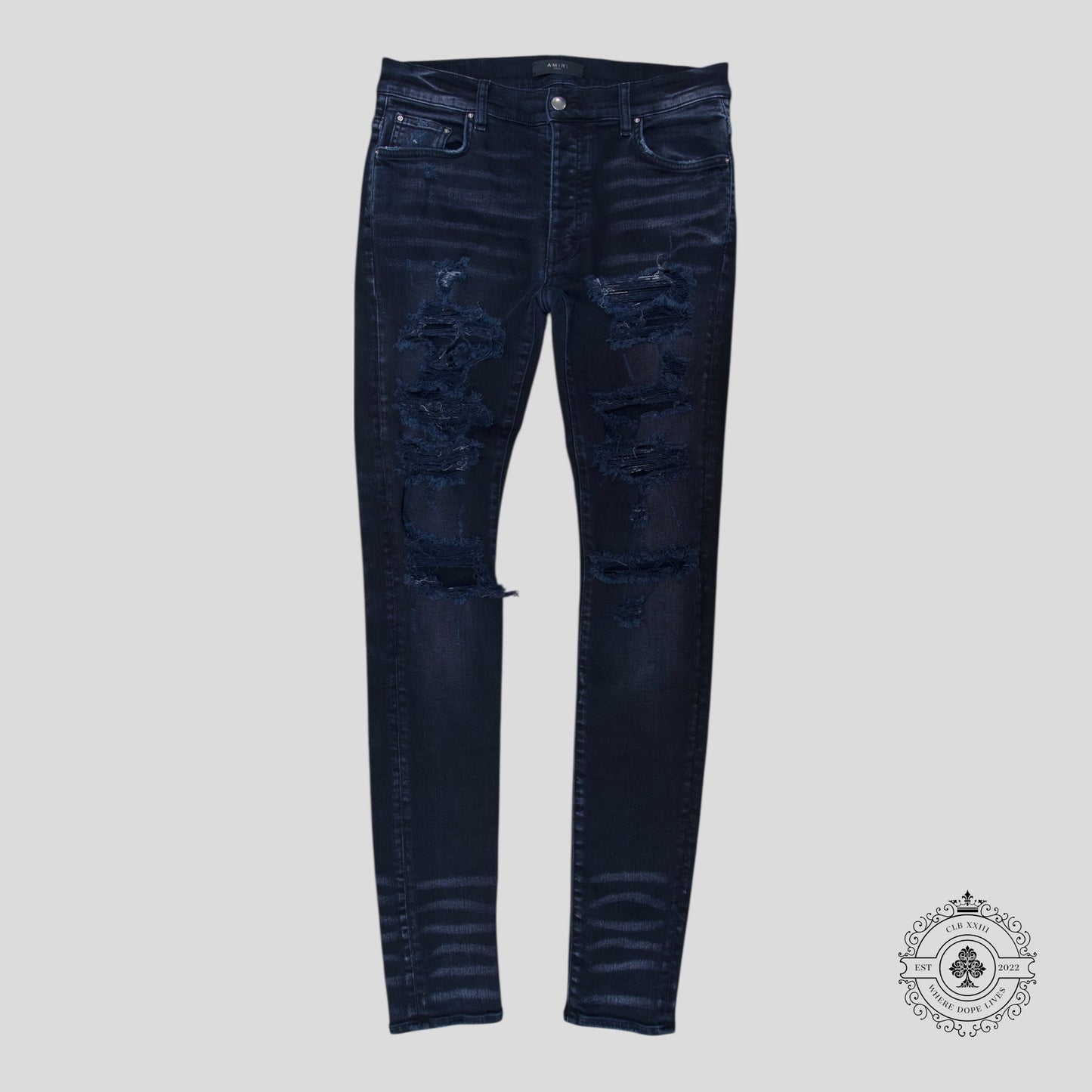 Amiri MX1 Thrashed Denim in Aged Black
