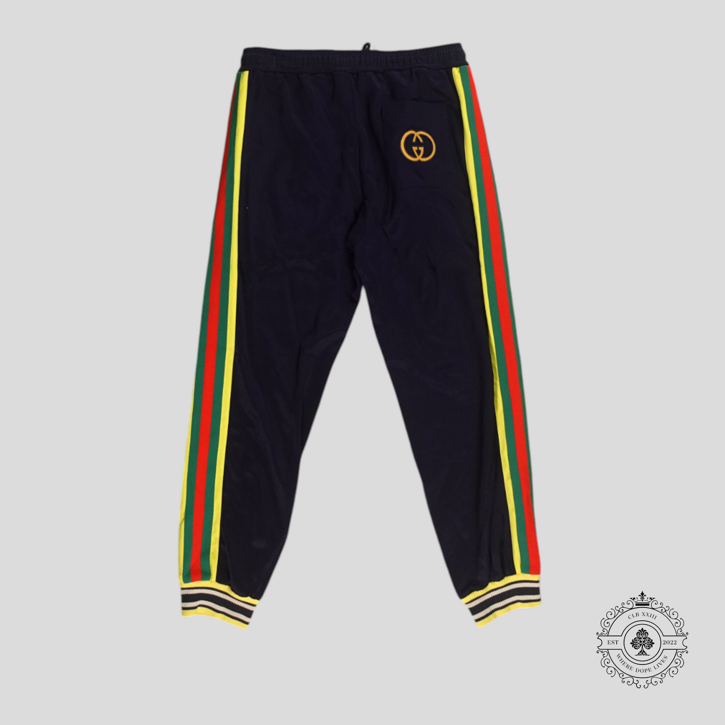Gucci Interlocking G Patch Track Pants in Navy Blue