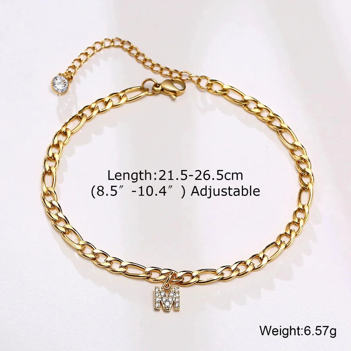 Mandotos Crystal A Z Letter Initial Anklets For Women Cuban Link Stainless Steel Beach Anklet