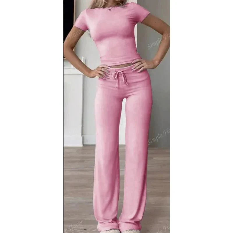 Casual Solid 2-Piece T-Shirt & Pants Set