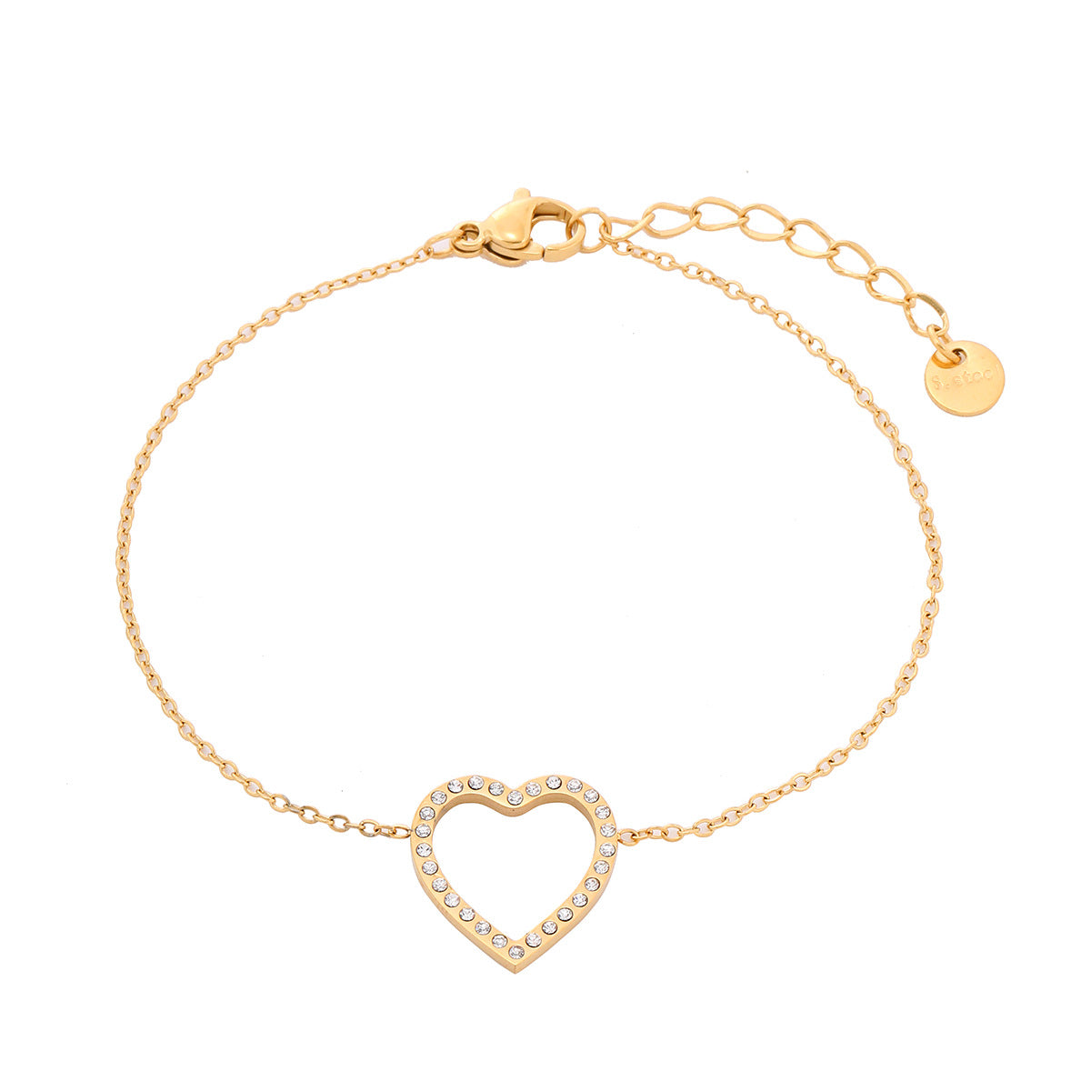 Hollow Out Cutout Heart Micro Rhinestone Titanium Steel Bracelet Women Simple Stainless Steel Ornament Women