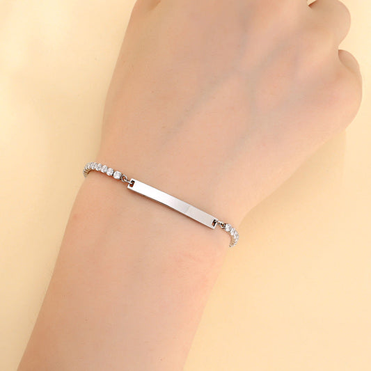 Simple Full Diamond Titanium Steel Bracelet Women DIY Lettering Stainless Steel Bracelet