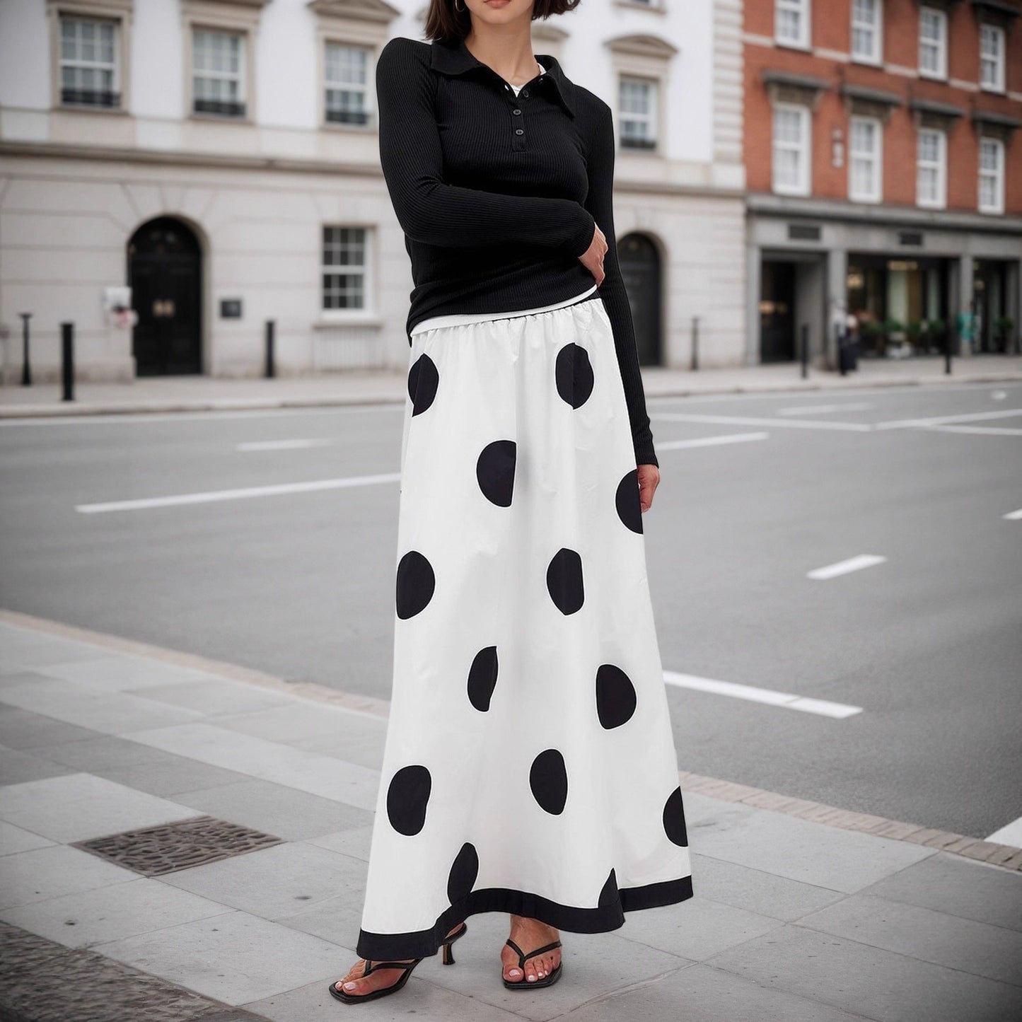 High Waist Fall Big Polka Dot Women French Elegant Fashionable Skirt