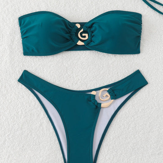 Tube Top Exposed Back Lady Sexy Summer Beach Bikini Split Set