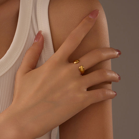 Cold 18K Gold Geometric Abstract Irregular Asymmetric Titanium Steel Ring Open Stainless Steel Ring Accessories