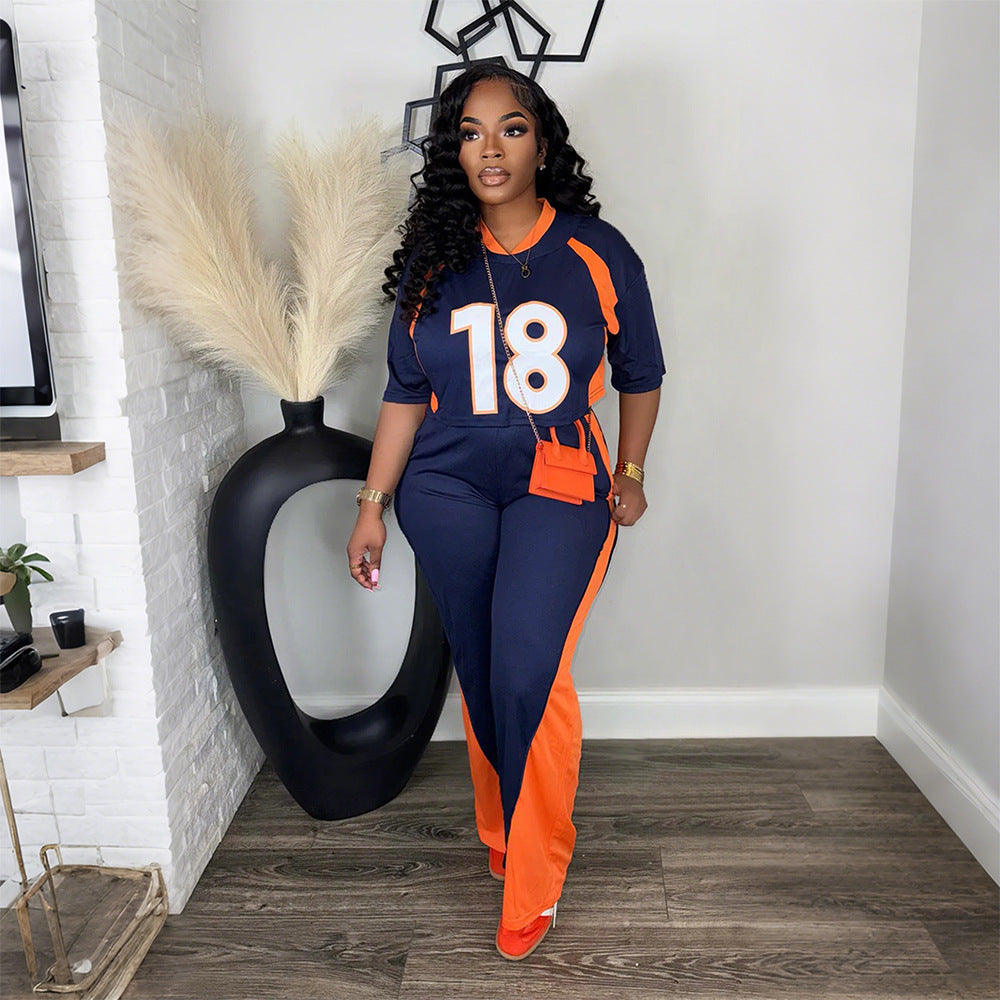 Women Half Sleeve Top with Slim Fit Trousers Casual Two Piece Set