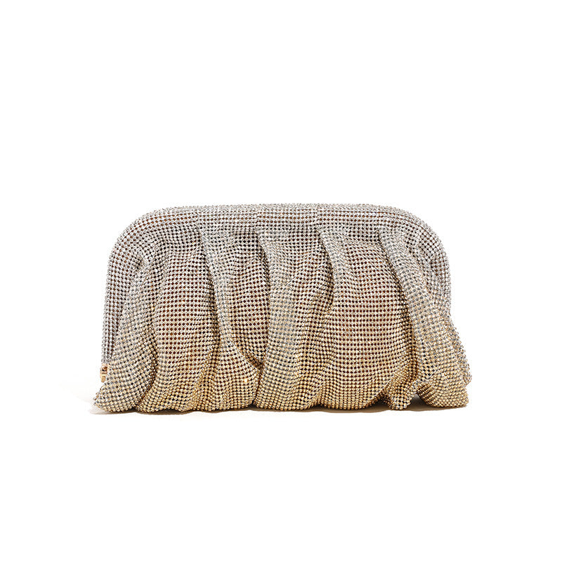 Rhinestone Cloud Bag Pleated Women Bag Texture High End Cosmetic Bag Niche Messenger Bag