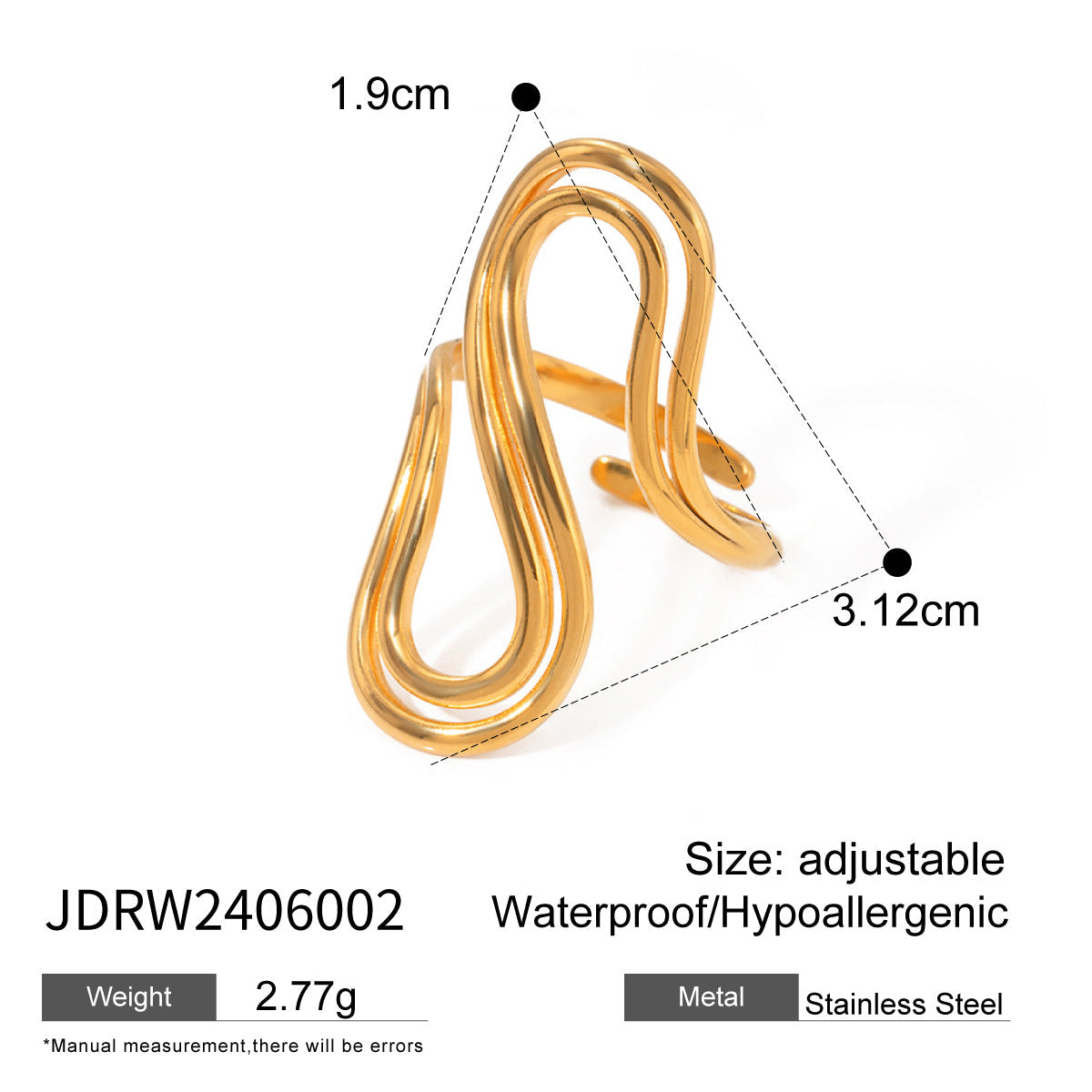 Sold Jewelry Stainless Steel Eye Catching Ring High Grade Ring Irregular Asymmetric Bracelet Rings Women