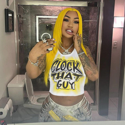 Hip Hop High Street Letter Graphic Printed Short T shirt Summer Sexy Vest Top for Women