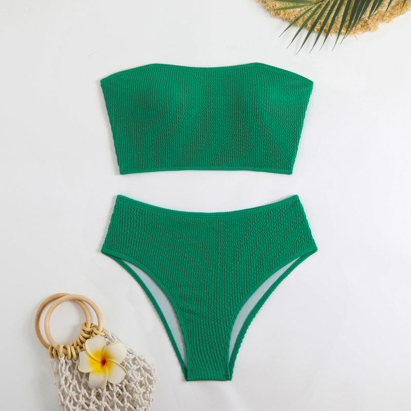 Swimsuit Women Split Solid Color Special Fabric Sexy Tube Top Bikini Swimsuit