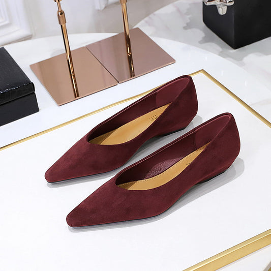 Daily Simple All Match Pointed Toe Shallow Mouth Low Heel Comfortable Suede Wedge Shoes Women Shoes