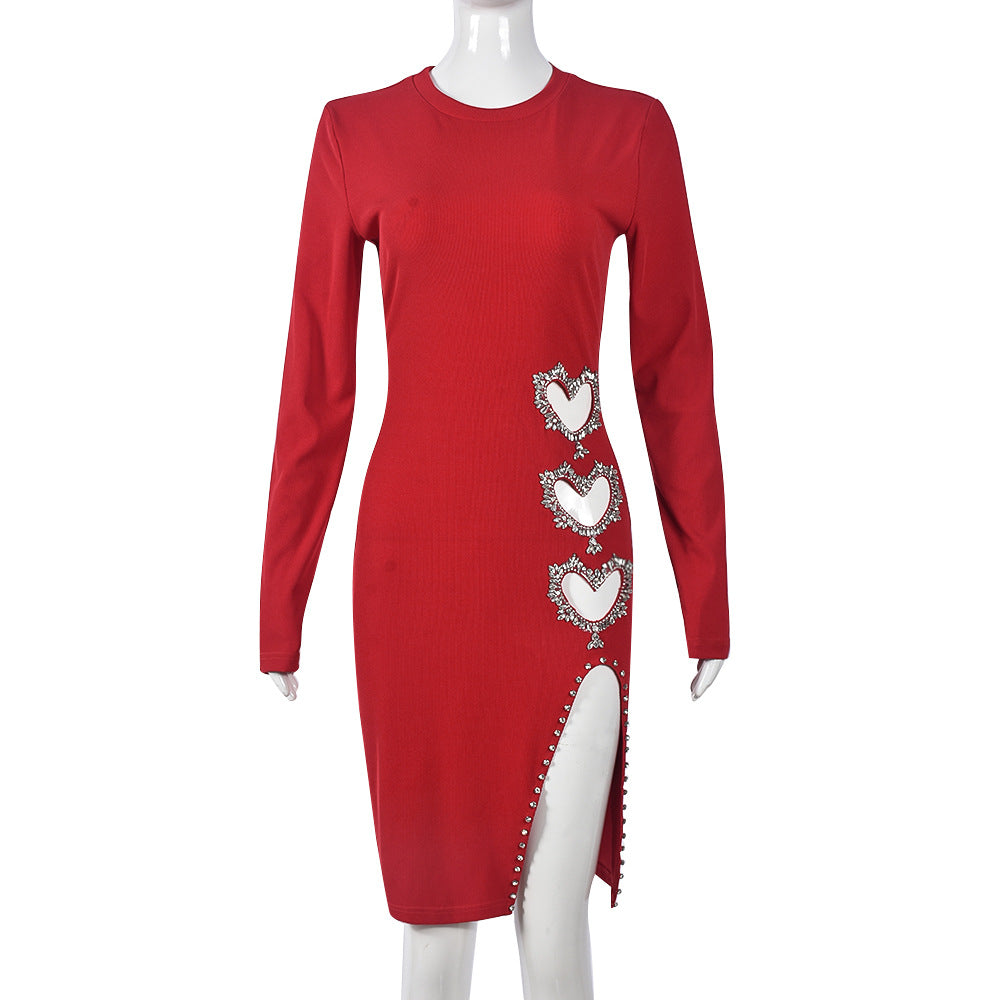 Women Clothing Hollow Out Cutout out Cropped Love Rhinestone Bandeau Sexy Dress Women