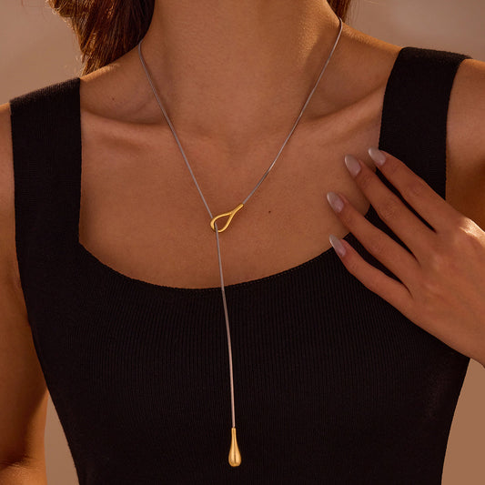 Stainless Steel Necklace Long Water Drop Pull out Y Shaped Chain Necklace for Women Cold Necklace for Women