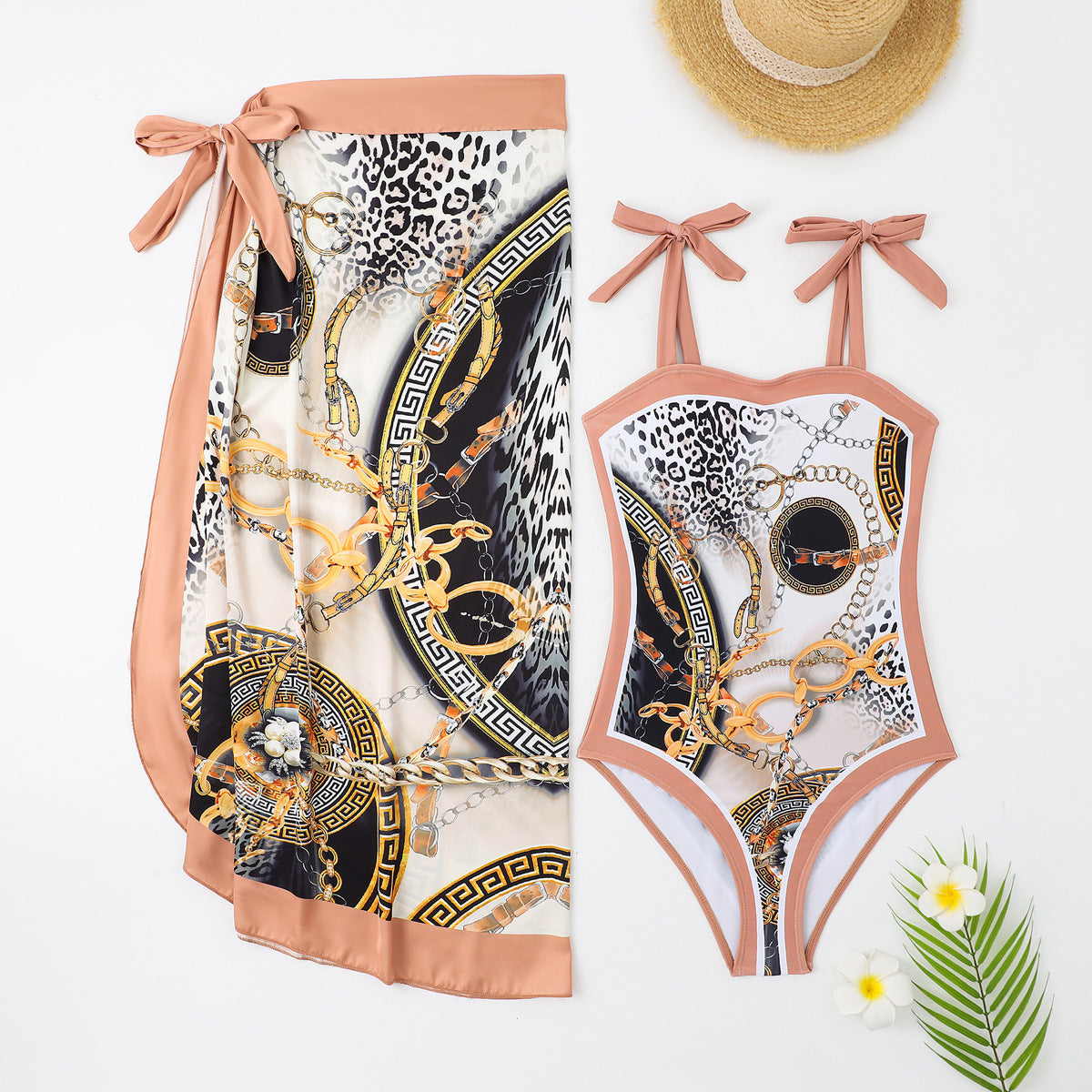 Two Piece Set Swimsuit Multi Color Printed Mesh Maxi Dress Conservative Women Swimsuit