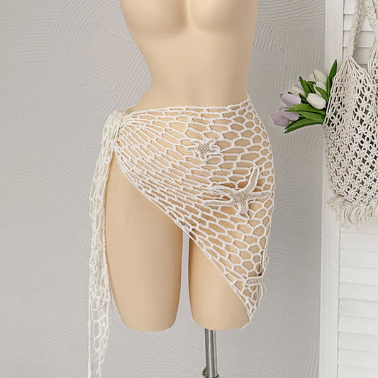 Summer Hollow Out Cutout Starfish Hand Crocheting Beach Triangle Shawl Sexy Fishnet Sunscreen Beach Towel