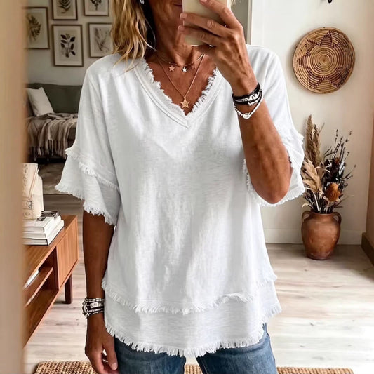 V neck Pullover Short Sleeve Loose Women Shirt Casual Women Tops