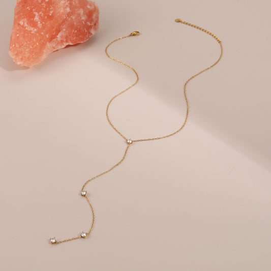 Simple Tassel Long Necklace Ornament Long Zircon Embellished Y Shaped Necklace