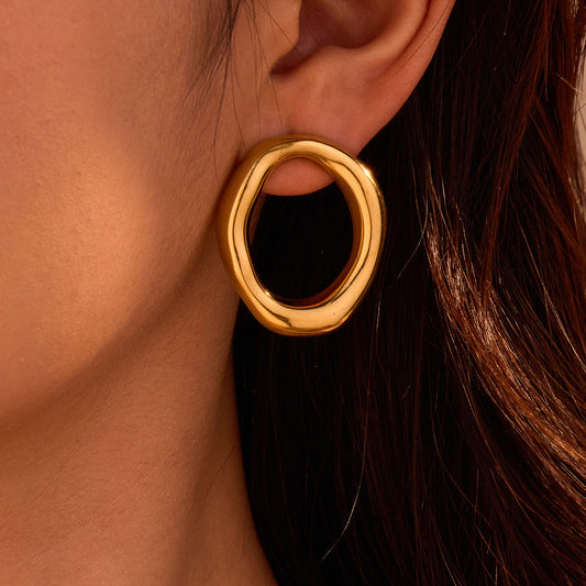 Catching Hollow Out Cutout Irregular Asymmetric Circles Stainless Steel Earrings Do Not Fade