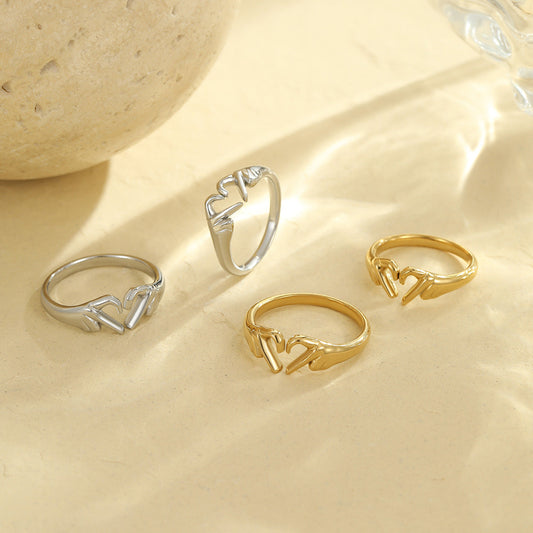 Valentine Day Double Hand Heart Ring Gift Love Heart Shaped Ring Ornament Open Adjustable Couple Ring