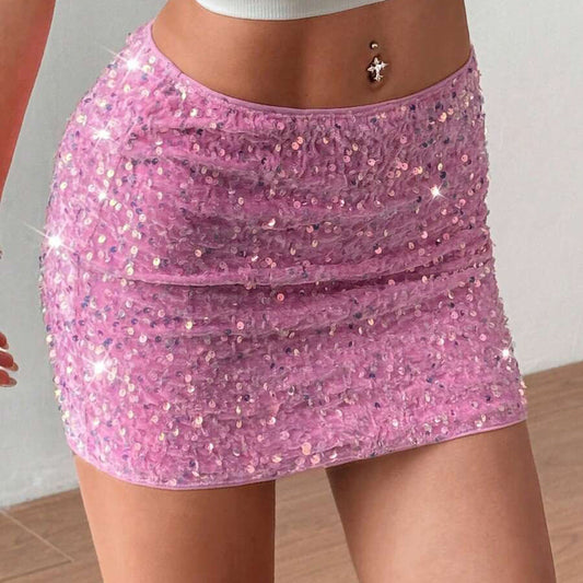 Sequin Flannel Skirt Sexy Hip Skirt for Women