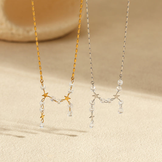 Exquisite Tassel High Grade Stainless Steel Necklace Plated 18 Real Gold Inlaid Zircon All Match Clavicle Chain