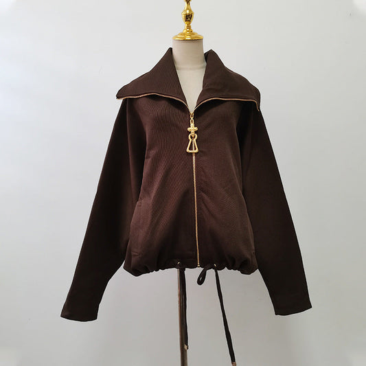Fall Casual Coat Collared Batwing Sleeve Korean Short Baggy Coat Women