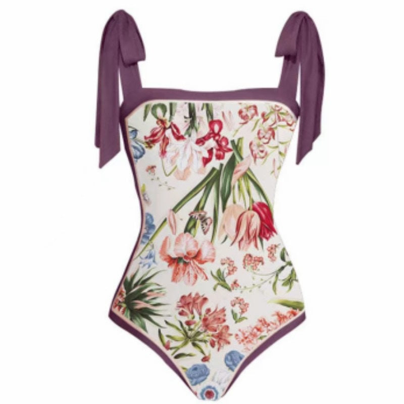 Double Sided Swimsuit Printed Conservative Cover Belly Sheath Dress Two Piece Swimsuit