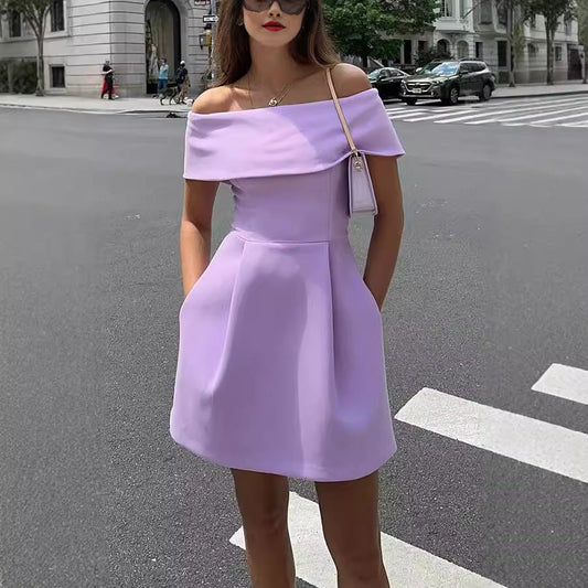 Spring Summer Waist Belt Off Shoulder Dress Casual Party Dress Dress Women