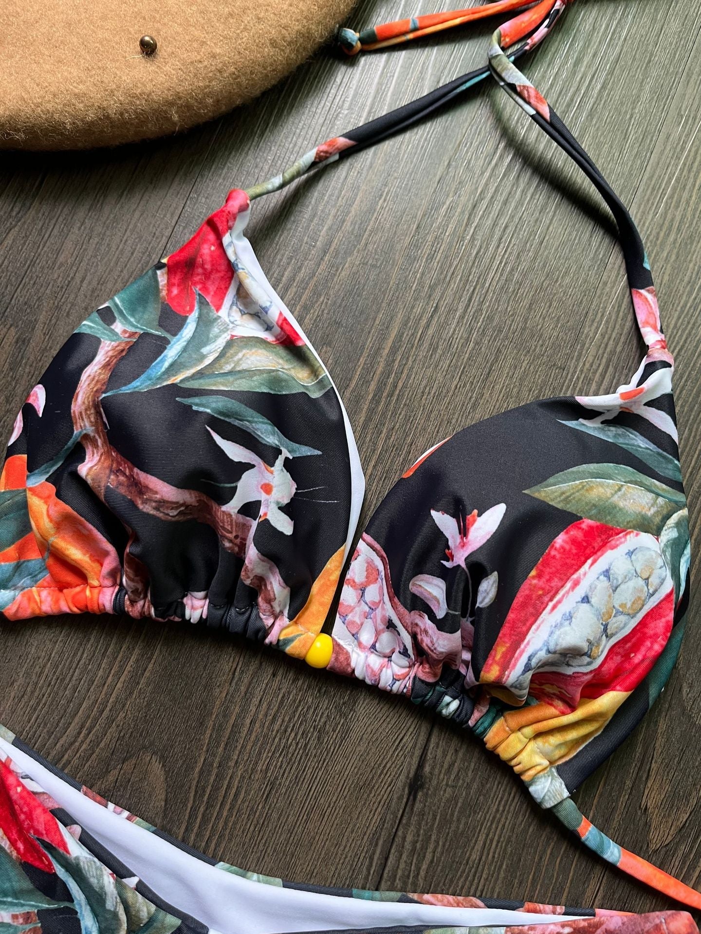 Bikini Digital Printed Sexy Lace Up Halterneck Triangle Split Swimsuit Women