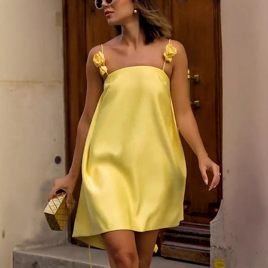 Spring Summer Suspender Satin Dress Casual Loose Vacation Women Clothing Dress