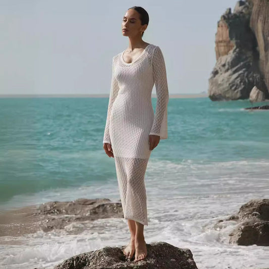Summer Beach Dress Sexy Cutout See through Sun Protection by the Sea Beach Cover Up Knitted Dress