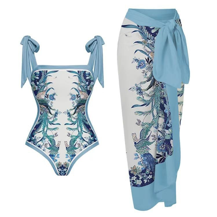 Two Piece Set Printed Swimsuit Slim Fit Slimming Conservative Swimsuit