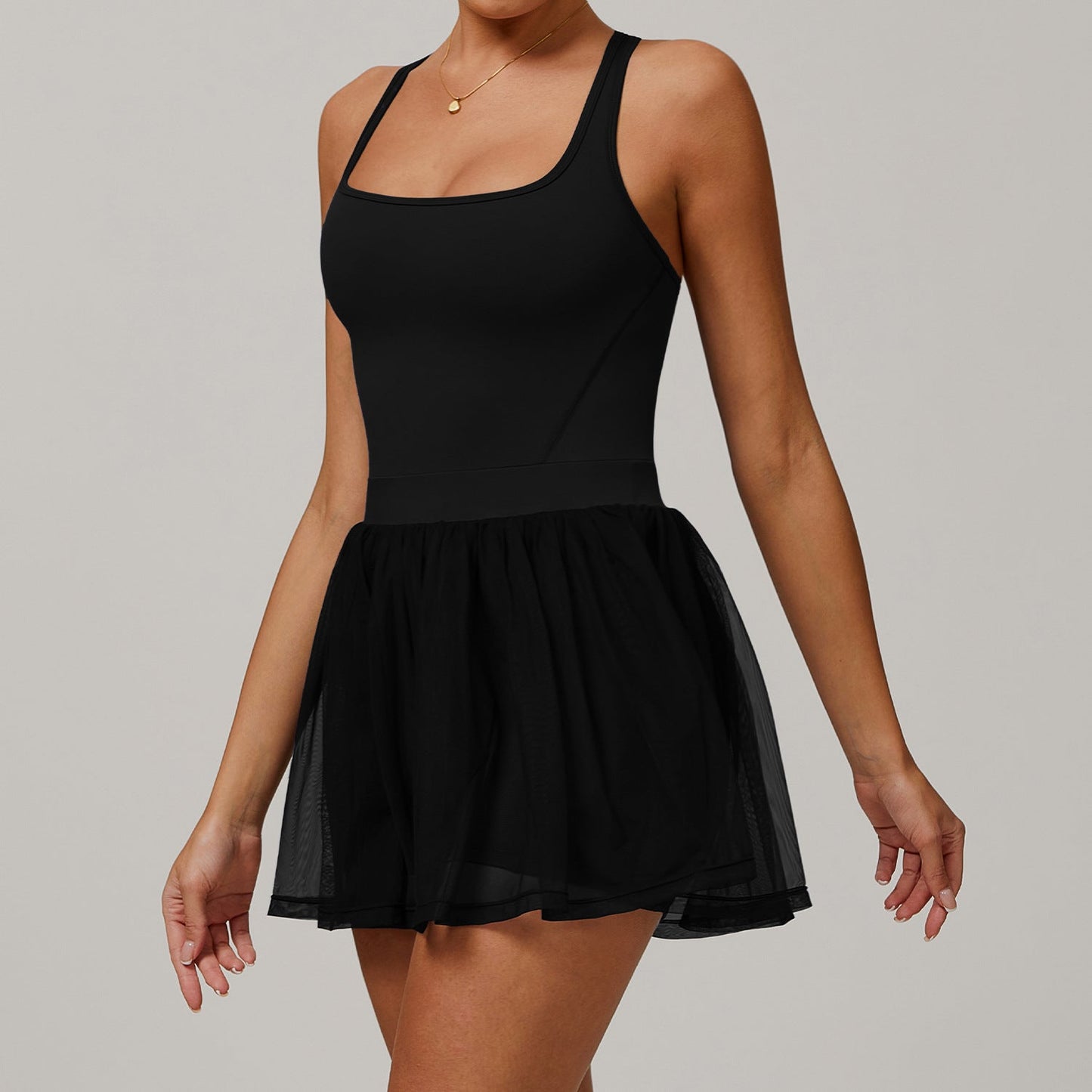 Sollinarry Faux Two Pieces Sustainable Recycled Dress Mesh Breathable Quick Drying Sports Running Anti Exposure Tennis Dress