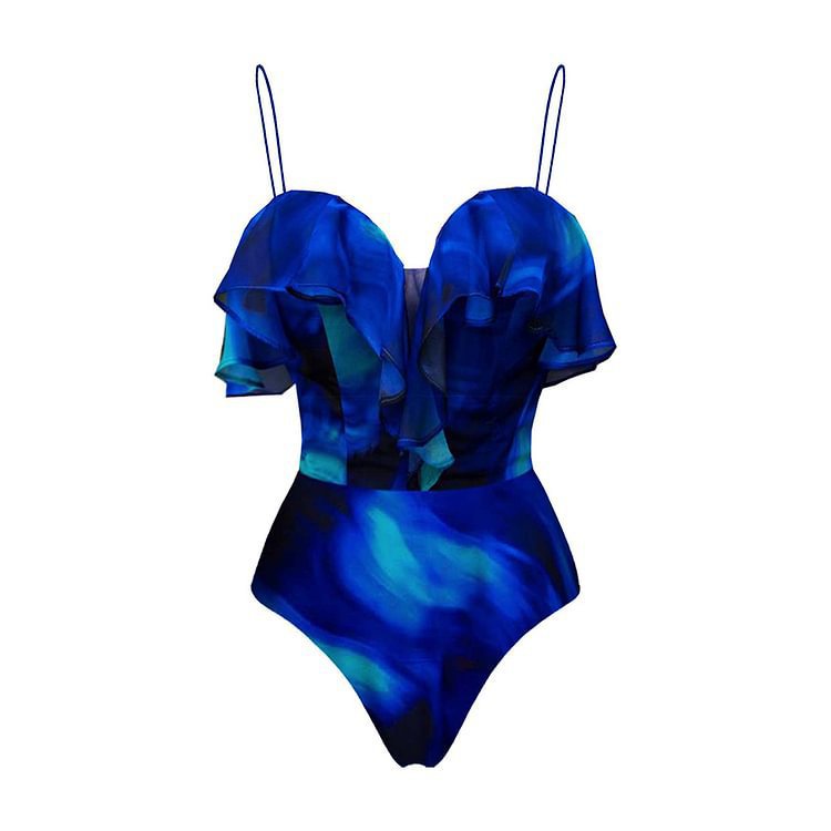 Blooming Ruffled One Piece Swimsuit Women Vacation Suit Beach
