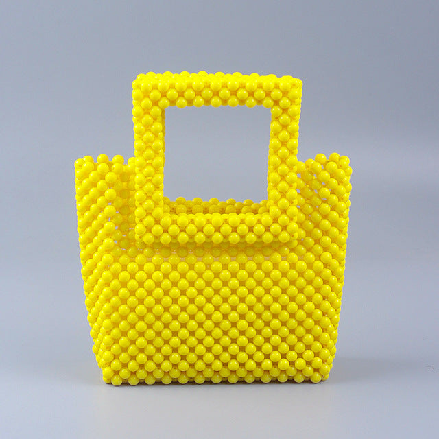Popular Acrylic Hand Woven Color Square Clutch High Quality Lightweight Ladies Bag