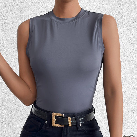 Summer Sleeveless round Neck Milk Silk Short Vest Sexy Refined Outdoor Slim Fit Inner Wear Slim Looking Base Small Top