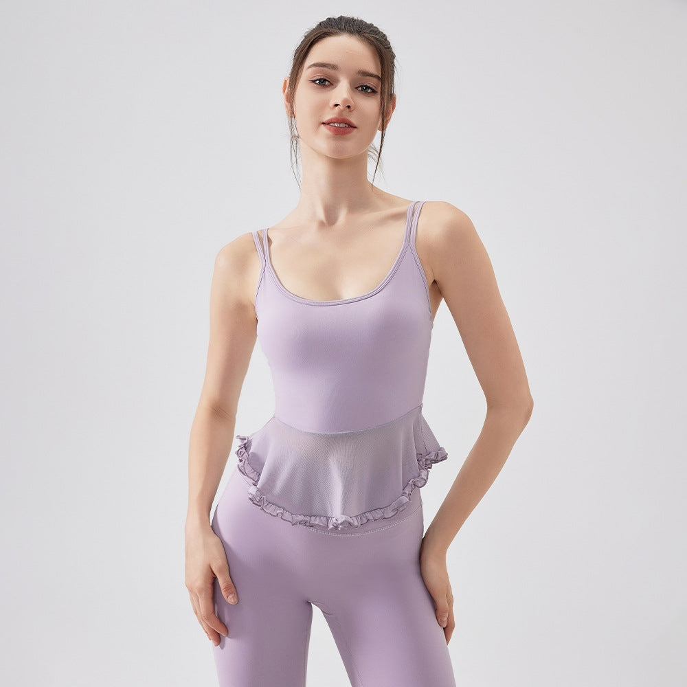 Air Sense Spun Yarn Beauty Back Lace Yoga Vest with Chest Pad Pilates Workout Bra Sports Underwear for Women