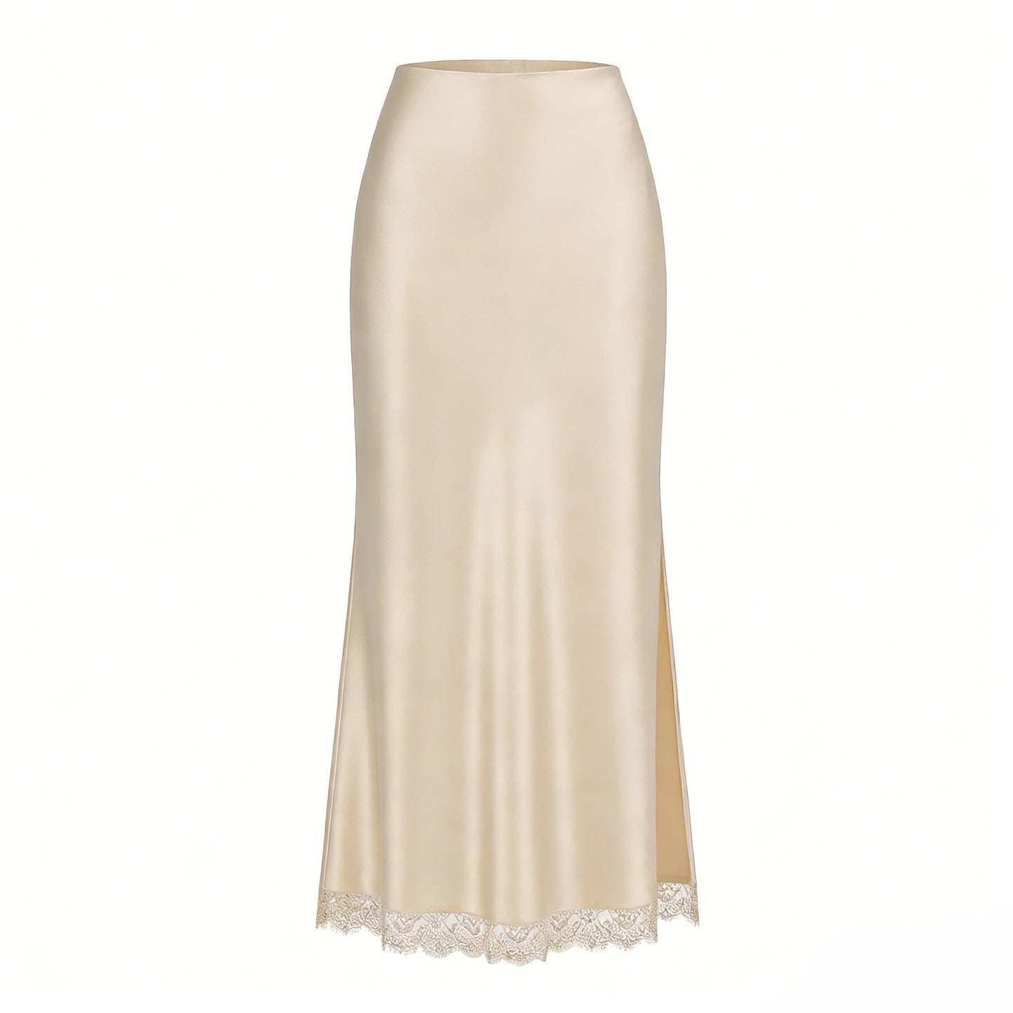 Women Clothing Satin Skirt Lace Split High Waist Elastic Sexy Sheath Skirt