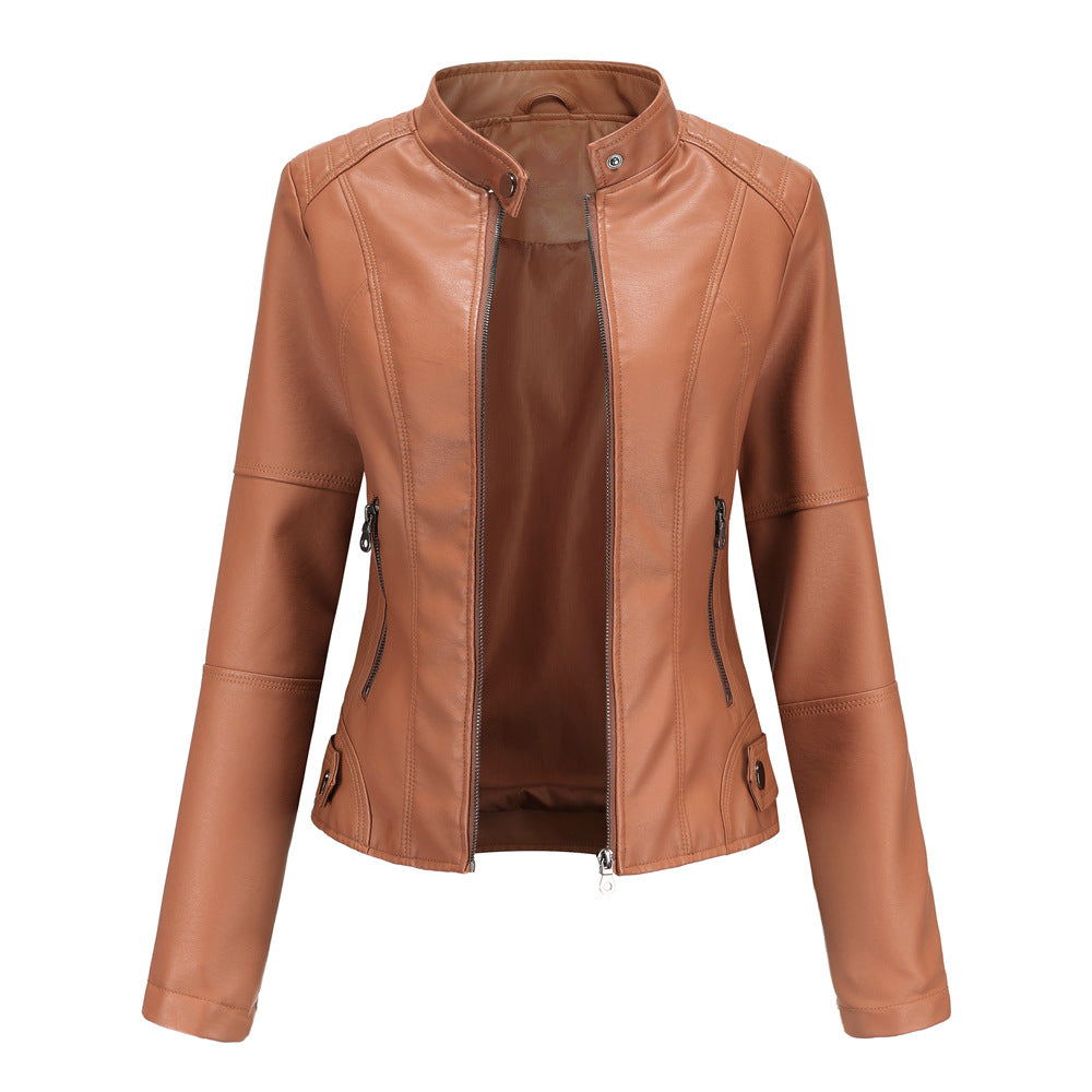 Women Jacket Women Slim Jacket Thin Spring Autumn Coat Women Motorcycle Clothing Stand Collar Faux Leather