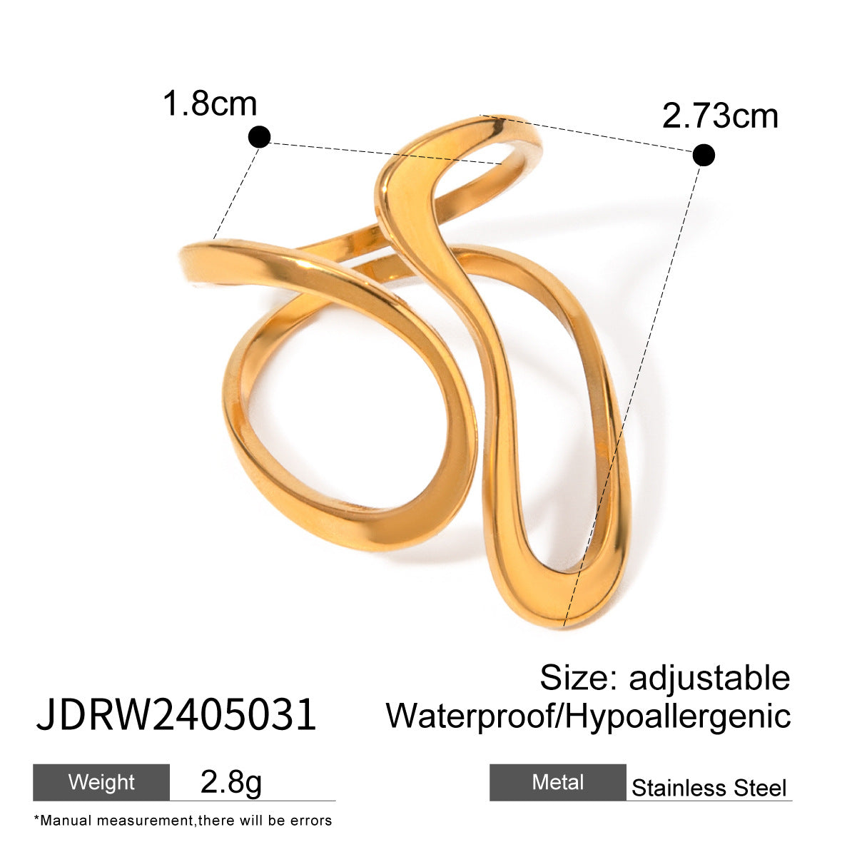 Sold Jewelry Stainless Steel Eye Catching Ring High Grade Ring Irregular Asymmetric Bracelet Rings Women