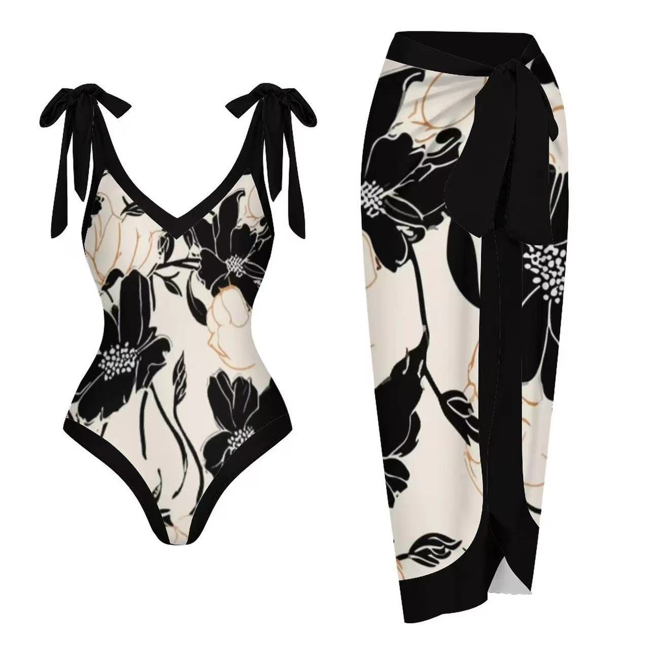 Two Piece Set One Piece Gauze Skirt Swimsuit Multi Color Printing Conservative Sunscreen Swimsuit
