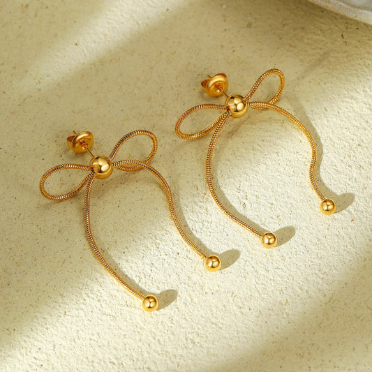 Internet Celebrity Same Bow Stainless Steel Earrings Women Niche High Sense 18K Gold Plated Titanium Steel Ornament Women