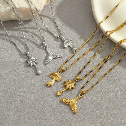 Coconut Fishtail Embellished Stainless Steel Necklace Holiday Titanium Steel Clavicle Chain 18K Gold Plating Necklace