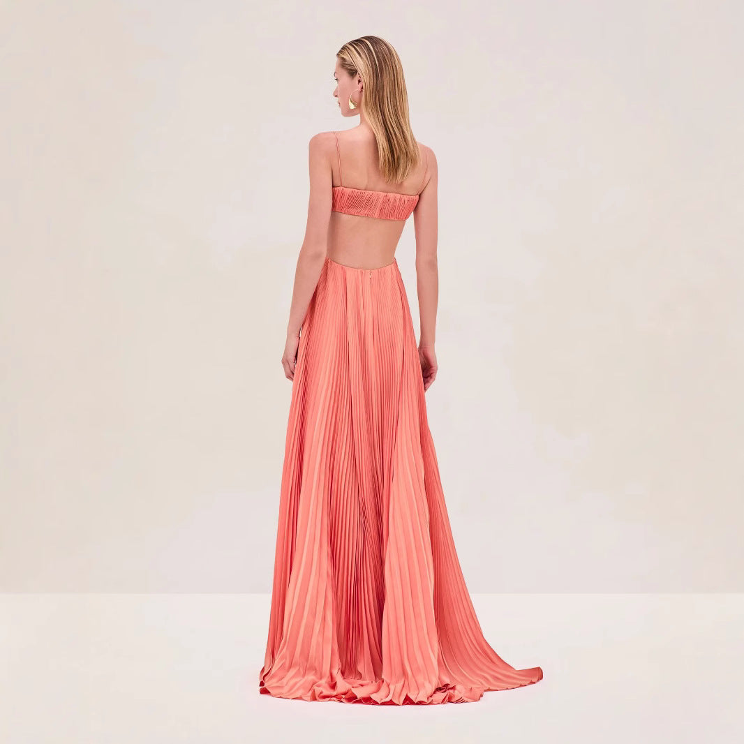 Women Summer Cami Dress Sexy Pleated Backless Dress