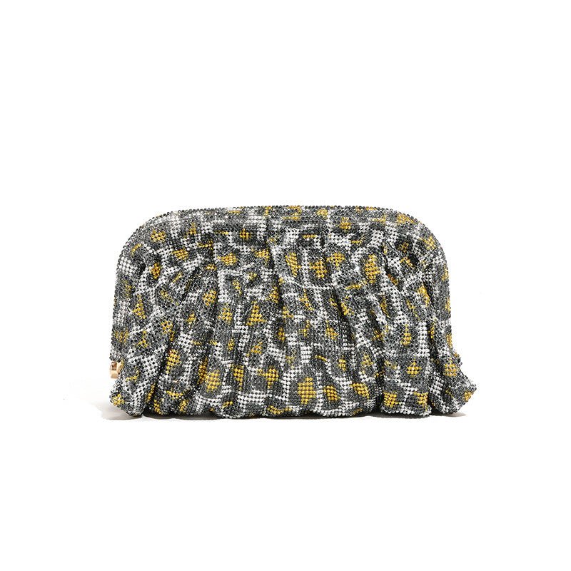 Rhinestone Cloud Bag Pleated Women Bag Texture High End Cosmetic Bag Niche Messenger Bag
