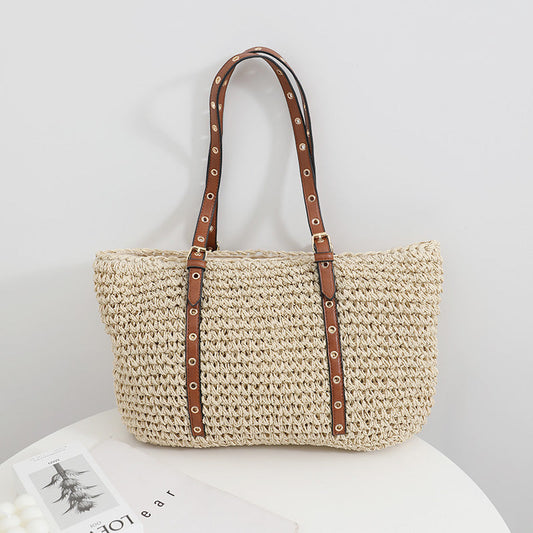 Casual Large Capacity French Straw Bag Summer Niche Shoulder Woven Tote Vacation Beach Bag