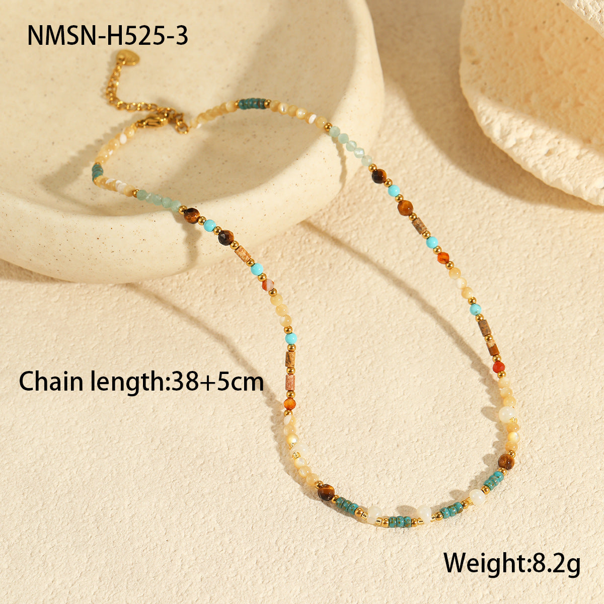Affordable Luxury Natural Stone Necklace Stainless Steel Clavicle Chain Fresh Niche Multi Treasure Retro Necklace